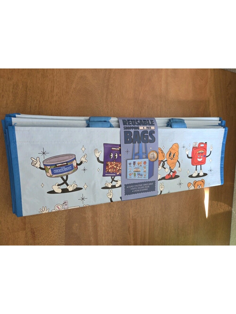 Kirkland Signature Reusable Shopping Bags 4 Pack Grocery Food Character Print